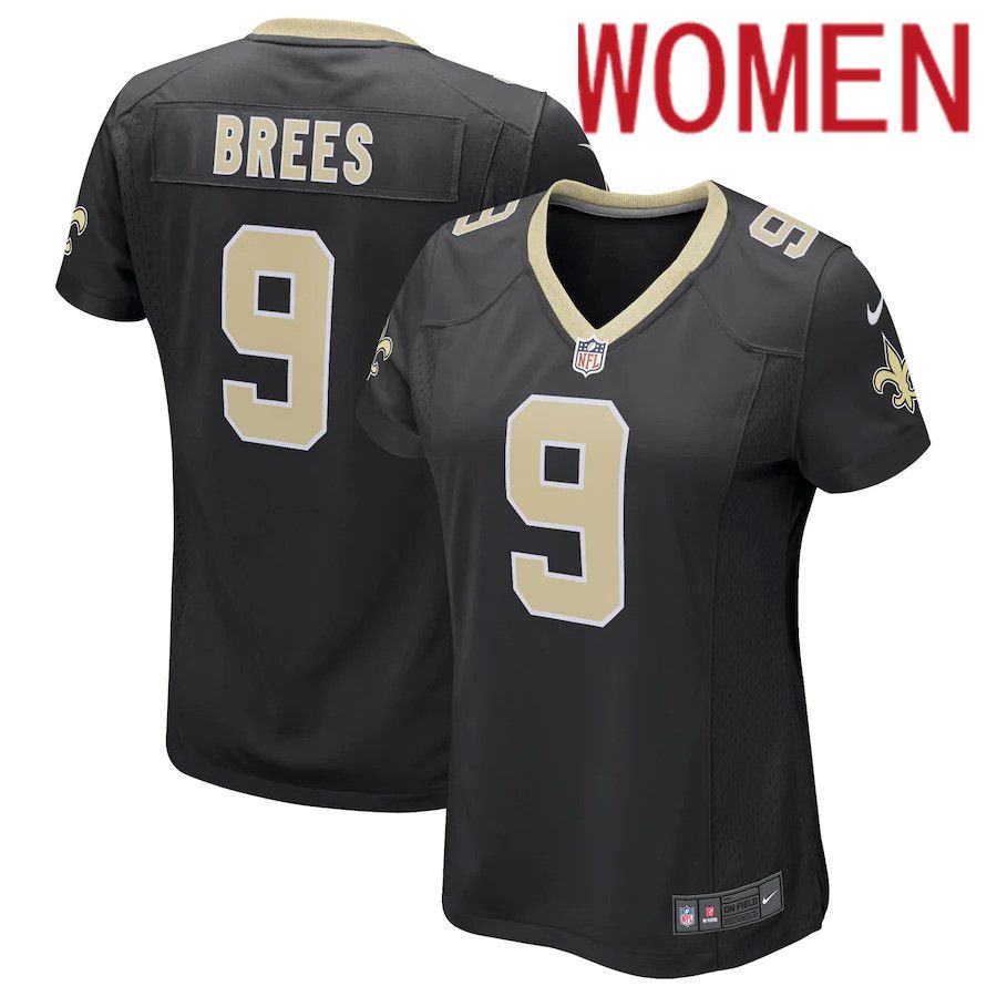 Cheap Women New Orleans Saints 9 Drew Brees Nike Black Game Player NFL Jersey